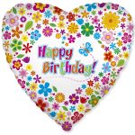 Кулька фольгована 201710  Серце 18" з малюнком Happy Birthday
