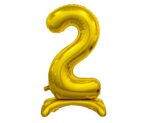 Цифра фольгированная на подставке "2" золото в упаковке