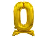 Цифра фольгированная на подставке "0" золото в упаковке