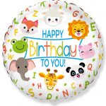 Кулька фольгована 401609 круг 18* з малюнком Happy birthday тварини