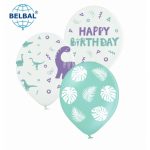 Кулька повітряна (B105 30 см) "Happy Birthday dino", м'ятний, білий, 25шт