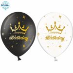 Повітряна кулька (B105 30 см), Happy Birthday Корона мікс (чорні, білі), 25 шт., 5 ст